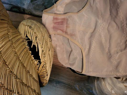 Broken hat, disgusting bloody underwear