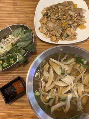 Chicken pho and drunken noodles