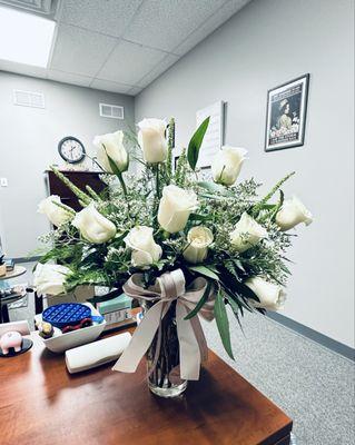 White Roses with clear vase