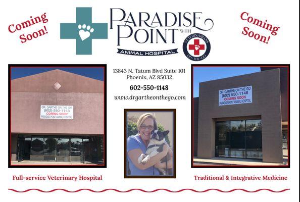 Coming Soon! Summer 2019 we are combining our mobile practice with a BRAND NEW animal hospital. Introducing Paradise Point Animal Hospital
