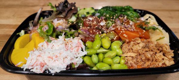 Half & Half Ahi Tuna,  Atlantic & Salmon Yellowtail  with House Sauce