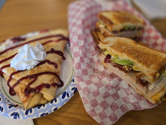 TBA Griled Cheese with Strawberry and Cream Crepe.