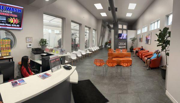Waiting Area, where to pay out for Carwash, and Lube Center.