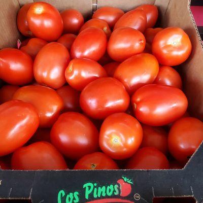 Hot house tomatoes , because of their controlled environment.
Are usually more flavorful, dence & have great color