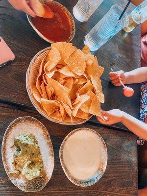 Trio: guacamole, queso, and salsa