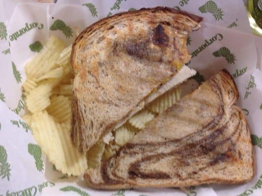 Oops took a bite before the pic. Hand carved turkey panini.