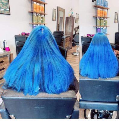 You can see the bleach spots and color lines and spots she didn't blend