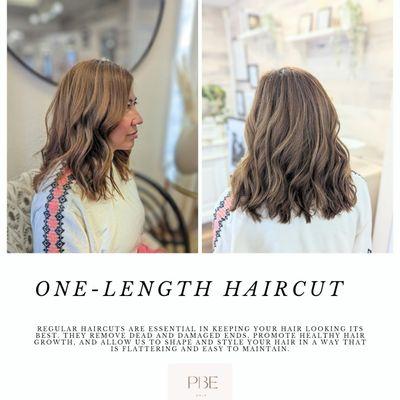 One length haircut and styled