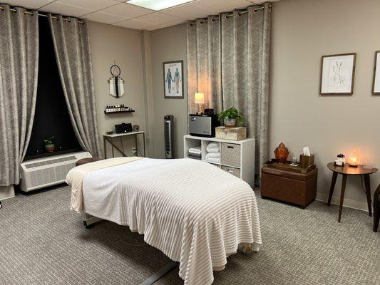 Massage therapy treatment room.