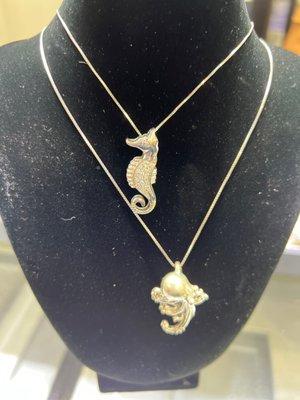 Sterling silver seahorse & octopus