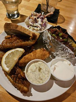 Perch plate with fully loaded baked potato