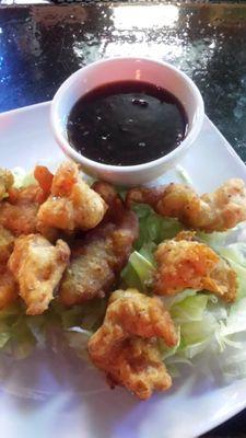 Shrimp appetizer. I asked for the Asian sauce on the side rather than the sweet chili sauce. Fantastic!