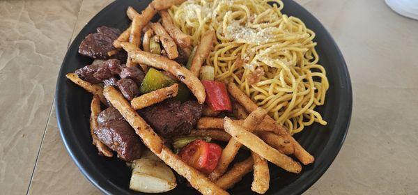 Lomo Shaken Beef with Garlic Noodle and Fries