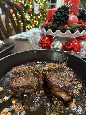 Filet mignon with garlic rosemary reduction! Yum