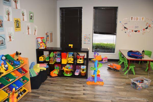 our preschool room includes an area for play, which is also used for therapy sessions after preschool hours.