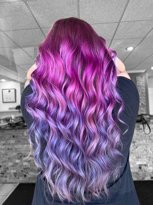 Vivid hair color pink to blue