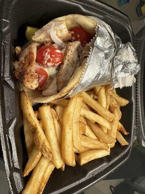 Chicken Gyro with fries - $13