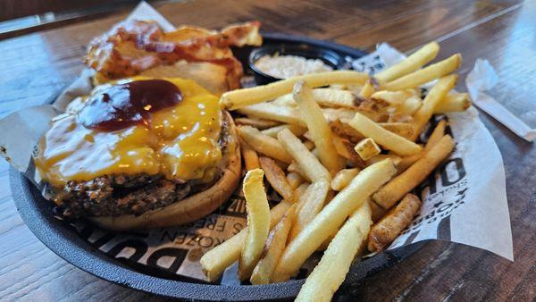 Double burger with bacon.