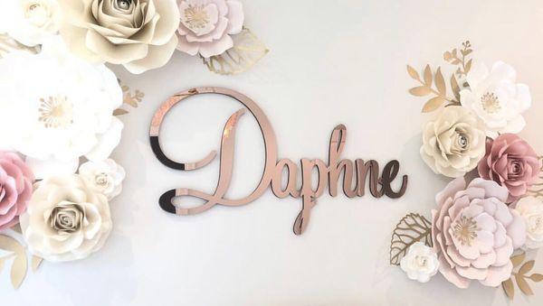 Lazer cut Rose Gold same font as above *name quoted is Alie and Alie Sarai inc final measurements(to go above crib room 10x10)