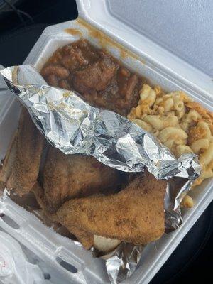 Wing dinner w/yams and Mac and cheese