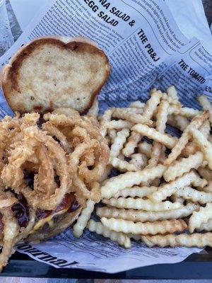 Haystack burger and fries