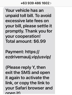 This text scam was on NBC Morning News yesterday. I don't own a car. 01/24/25