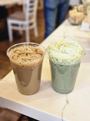 Earl grey latte and black sesame matcha