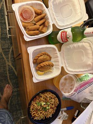 Lumpia Shanghai, Fried Noodles, and Empinadas and good beers