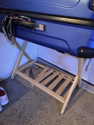 Broken luggage rack which you will need if you're living out of your suitcase.