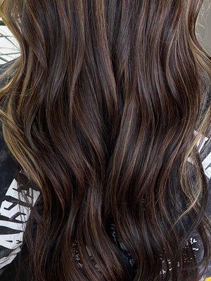 We added some highlights to the back of her hair to start blending her grays and her front money piece!