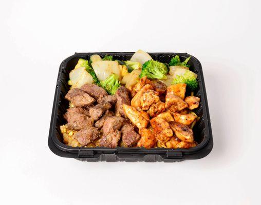 Why choose one when you can have both?
Our chicken & steak hibachi bowl is a local favorite for anyone looking for hibachi bowls