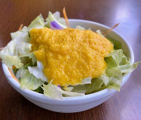 Salad with ginger dressing... it was premade and sat awhile (albeit refrigerated) ... lots of water from lettuce in the bottom of bowl