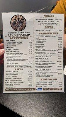 Menu as of 9/23/2024
