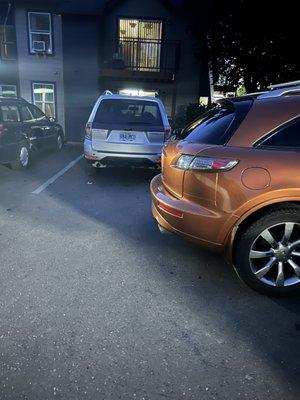 Car blocking our car is allowed but if I stay reversed parked for more than an hour I get harassed by the older lady of the office.