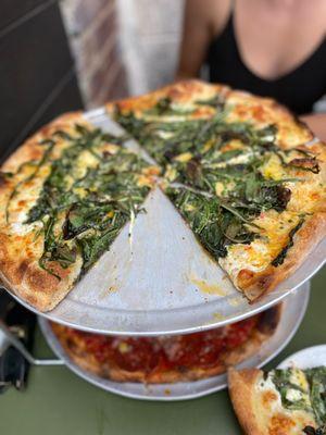 greens, calabrian cream, mozzarellas, galen's good old