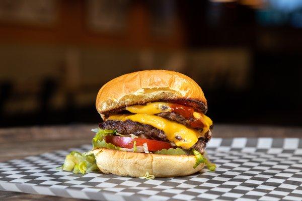 The Blueprint - Two American Wagyu patties, Two slices of American Cheese, lettuce, tomato, pickles, mustard & ketchup.