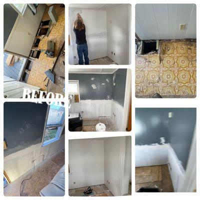 Before and during Trailer remodel.