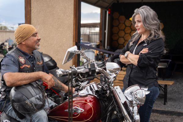 Talking with people at Bike Night