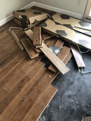 Left the floor unfinished for months. Left mess until more material was ordered after claiming faulty product.