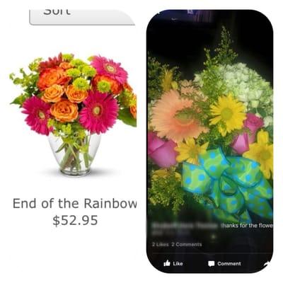 On line example & received bouquet.