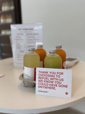 The juice! I didn't grab pics of the shots I purchased, but the jars are still glass and smaller in size