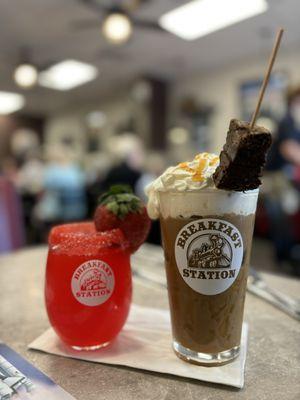 Strawberry mimosa and caramel iced coffee