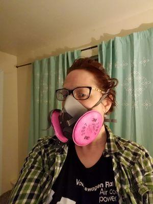 This is how I had to spend the week after the ER visit. Packing a mold/spider infested house with a respirator on. Thanks deann!