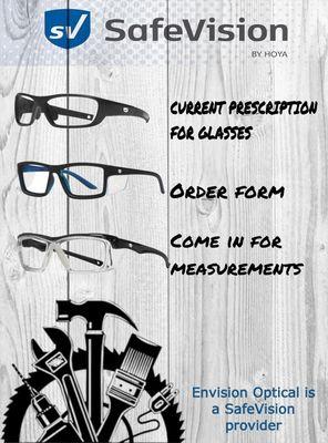 We're a SafeVision provider! Tesla, Gallo, VTA & more--get your company-paid prescription safety glasses here.