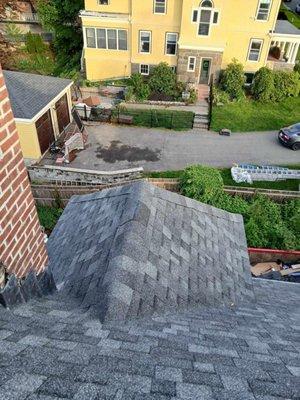 Asphalt roof with dormer and chimney