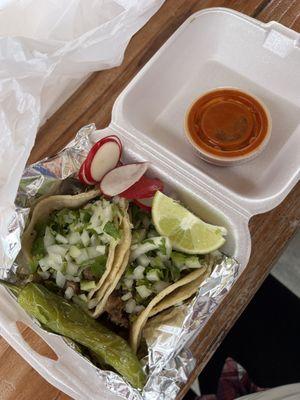 Barbacoa Tacos (2) with salsa!