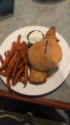 Fish sandwich and sweet potato fries