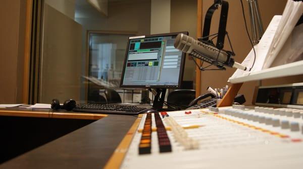 The mix board. That's the RE20 mic you hear Dave Fallon & Elisabeth Harrison on every day!