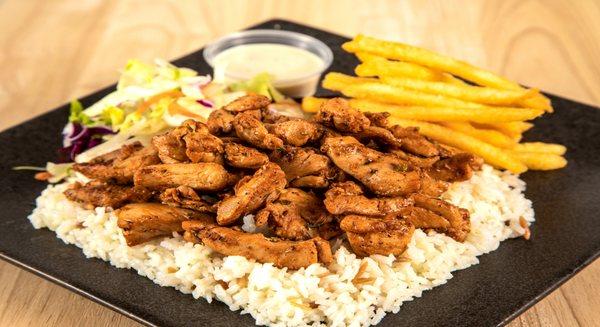 Anatolian Chicken ; chicken tights marinated in olive oil with herbs and cooked with homemade seasoning.