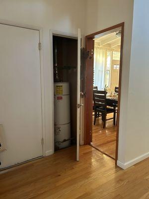 Old water heater in kitchen